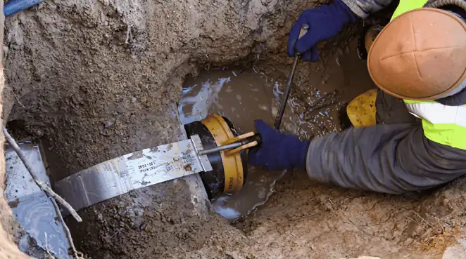 Technician performing underground drainage repair for foundation protection and gutter systems in Irvine, CA